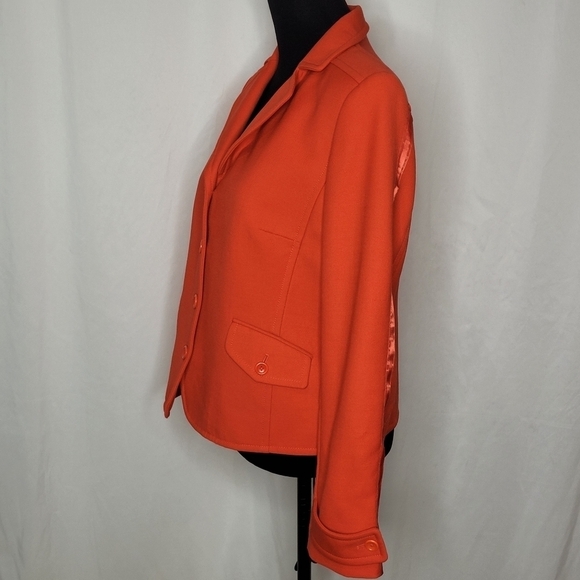 J Crew Red Poly / Wool Blend Button Front Cropped Blazer w/ Arm Stripe - Sz L/12 - Picture 2 of 16